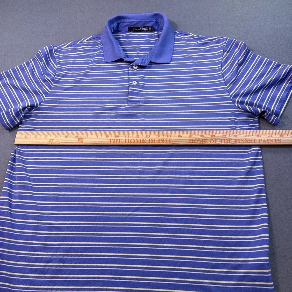 RLX Ralph Lauren Polo Golf Shirt MENS LARGE PERFORMANCE BLUE YELLOW  Stripe